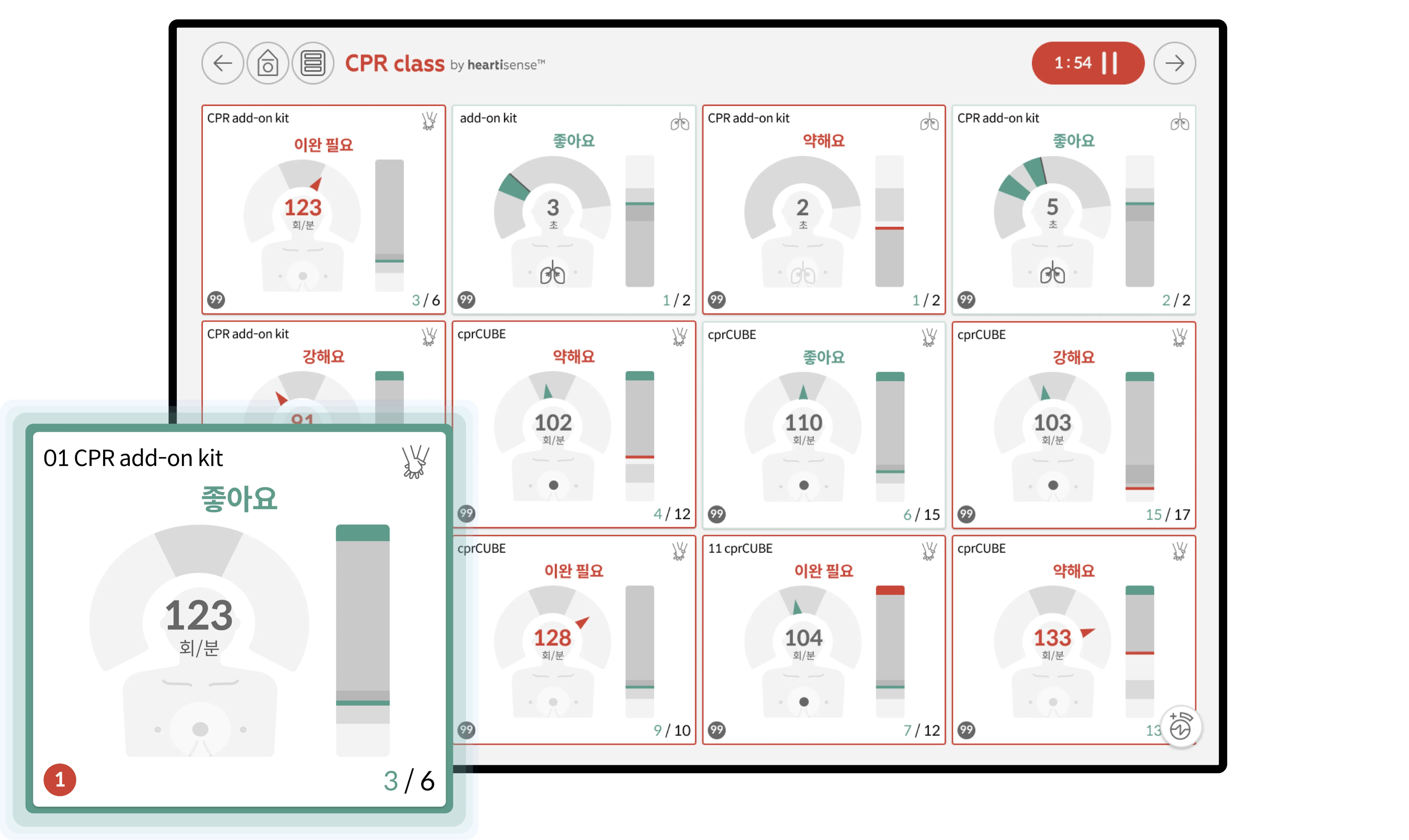 깊이, 속도, 이완, 호흡 실시간 피드백 분석